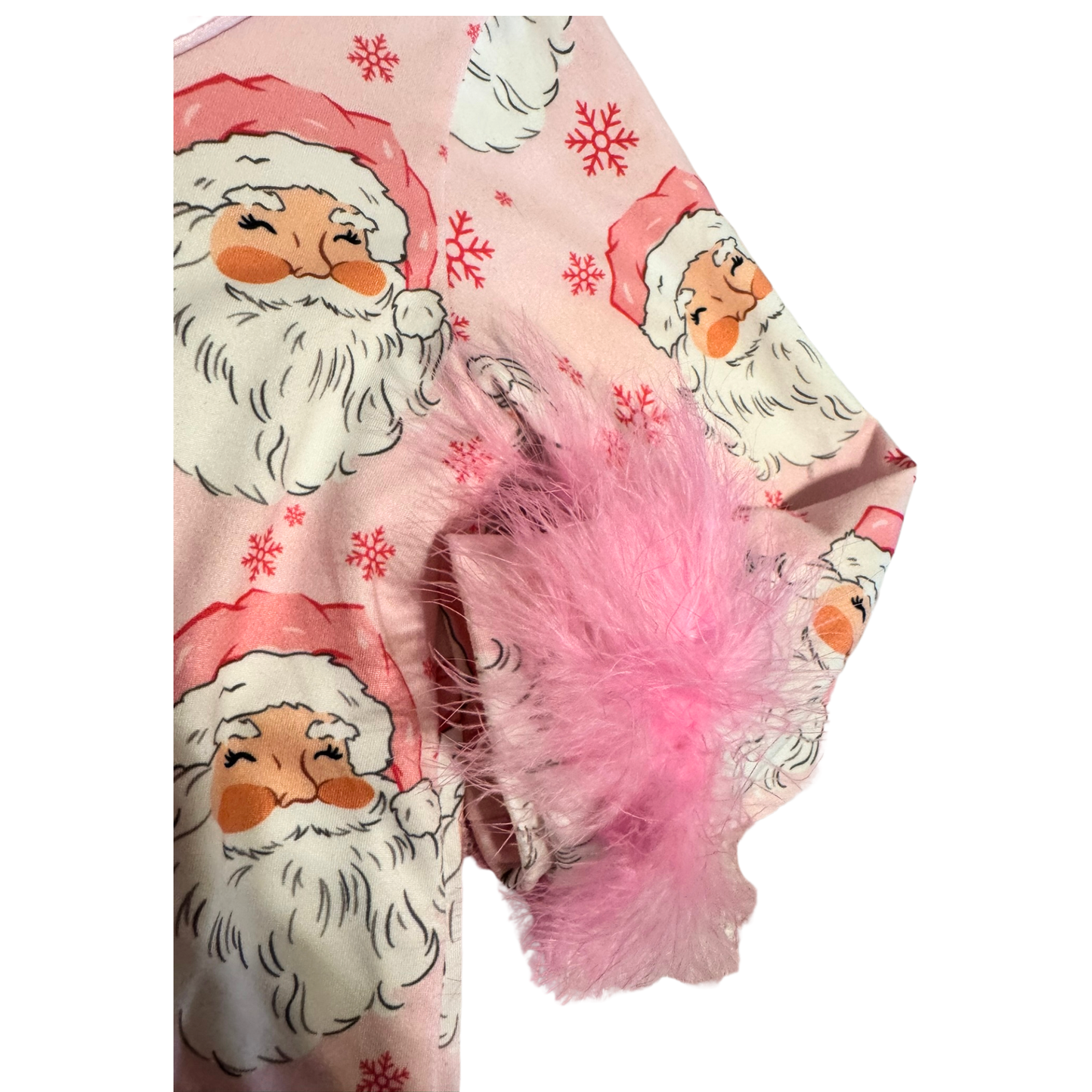 Pink Santa Print Pajama Set with Feather Trim Size Girls 2T