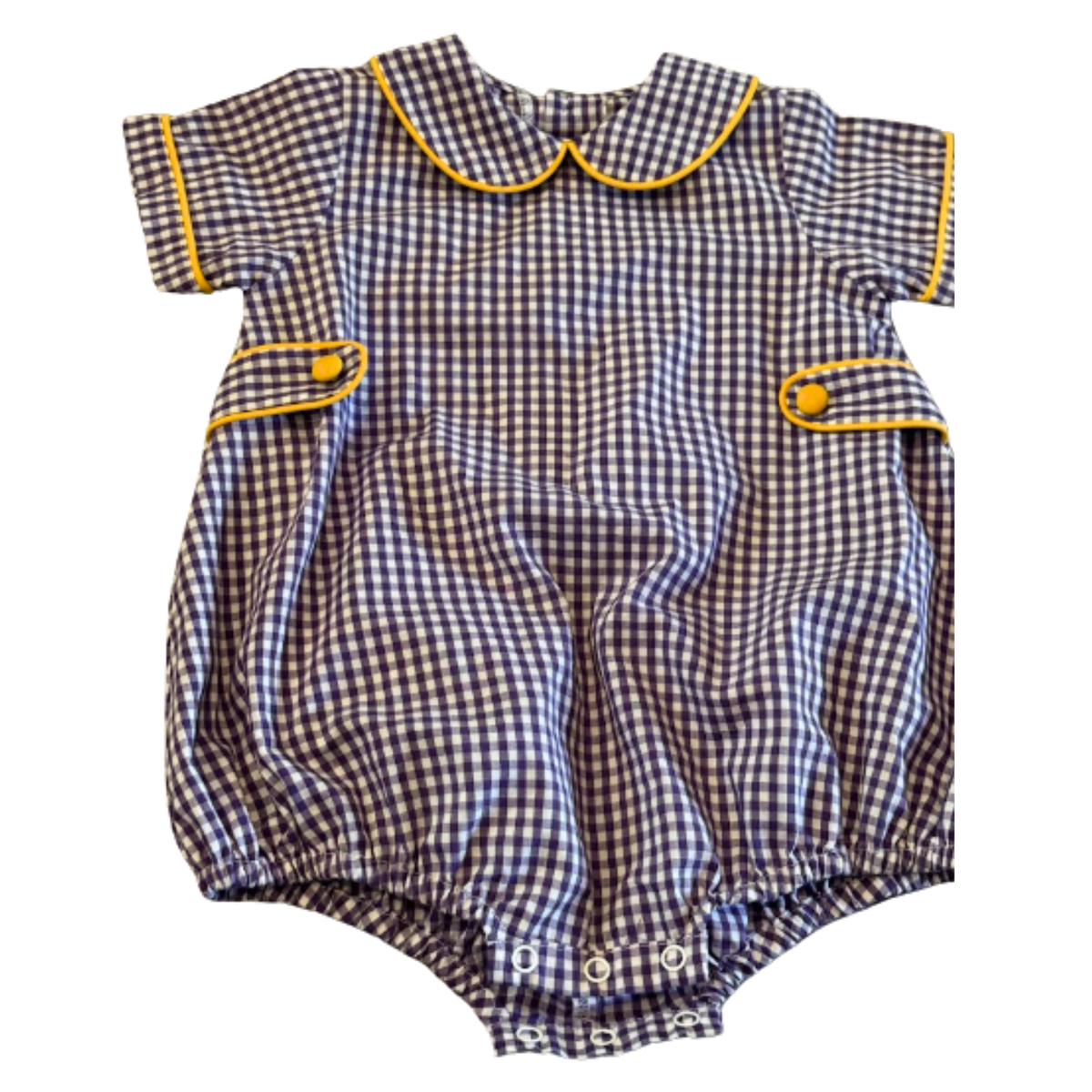 Southern Saturday Purple Gingham Game Day Bubble with Gold Trim Size Boys 18M