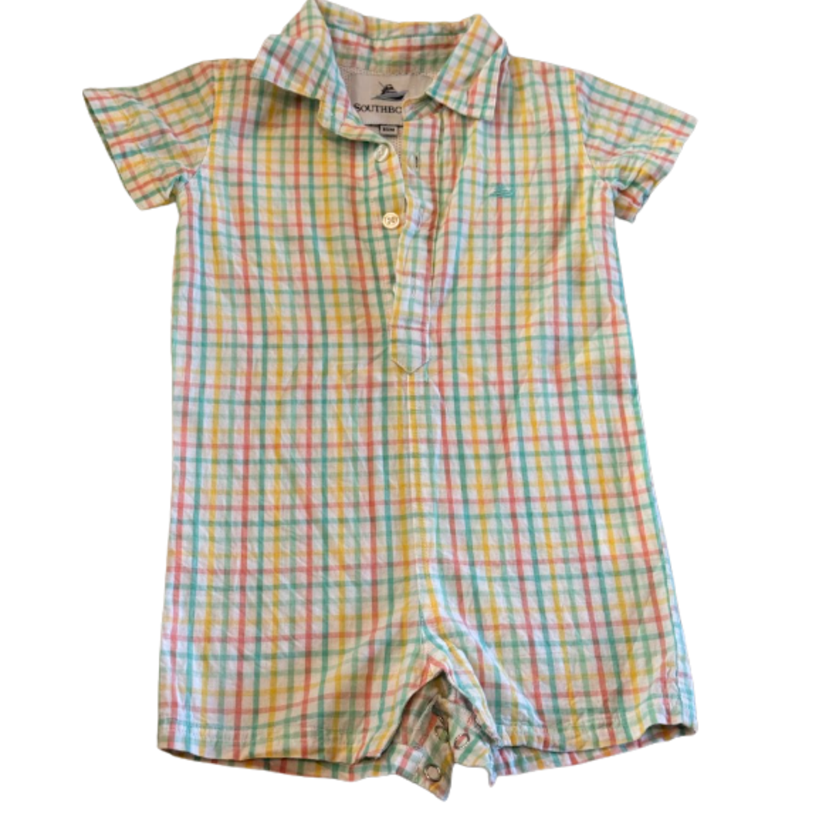 Southbound Pastel Plaid Collared Shortall Size Boys 18M