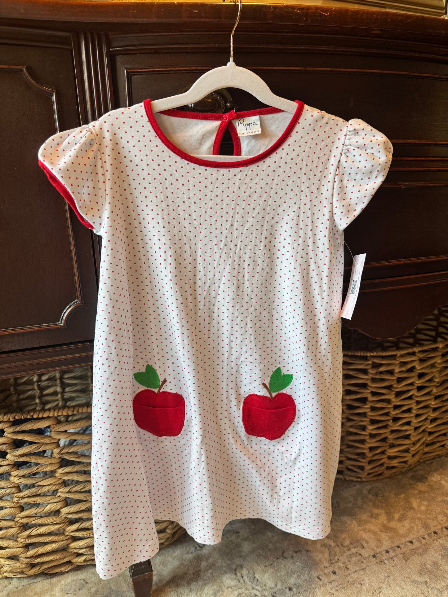Pippa Layette 100% Pima Cottom Apple Pocket Dress Size 8