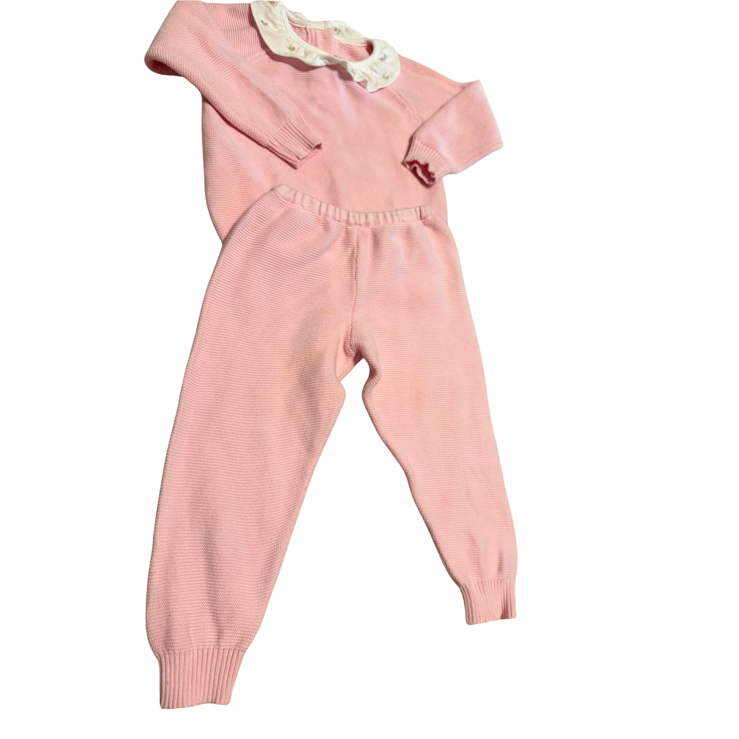 Willow Pink Knit Sweater & Pant Set with Floral Embroidered Collar Size Girls 2T