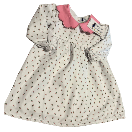 Carson & Friends White Floral Dress with Pink Scalloped Collar NWT Size Girls 3T