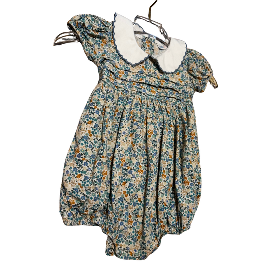 Lulu Bebe Blue Floral Corduroy Bubble Romper Size Girls 18M