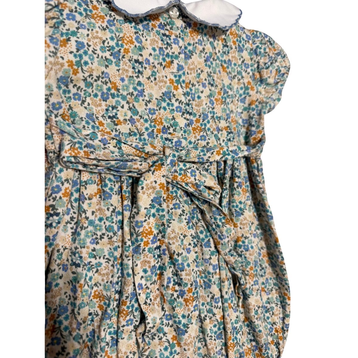 Lulu Bebe Blue Floral Corduroy Bubble Romper Size Girls 18M