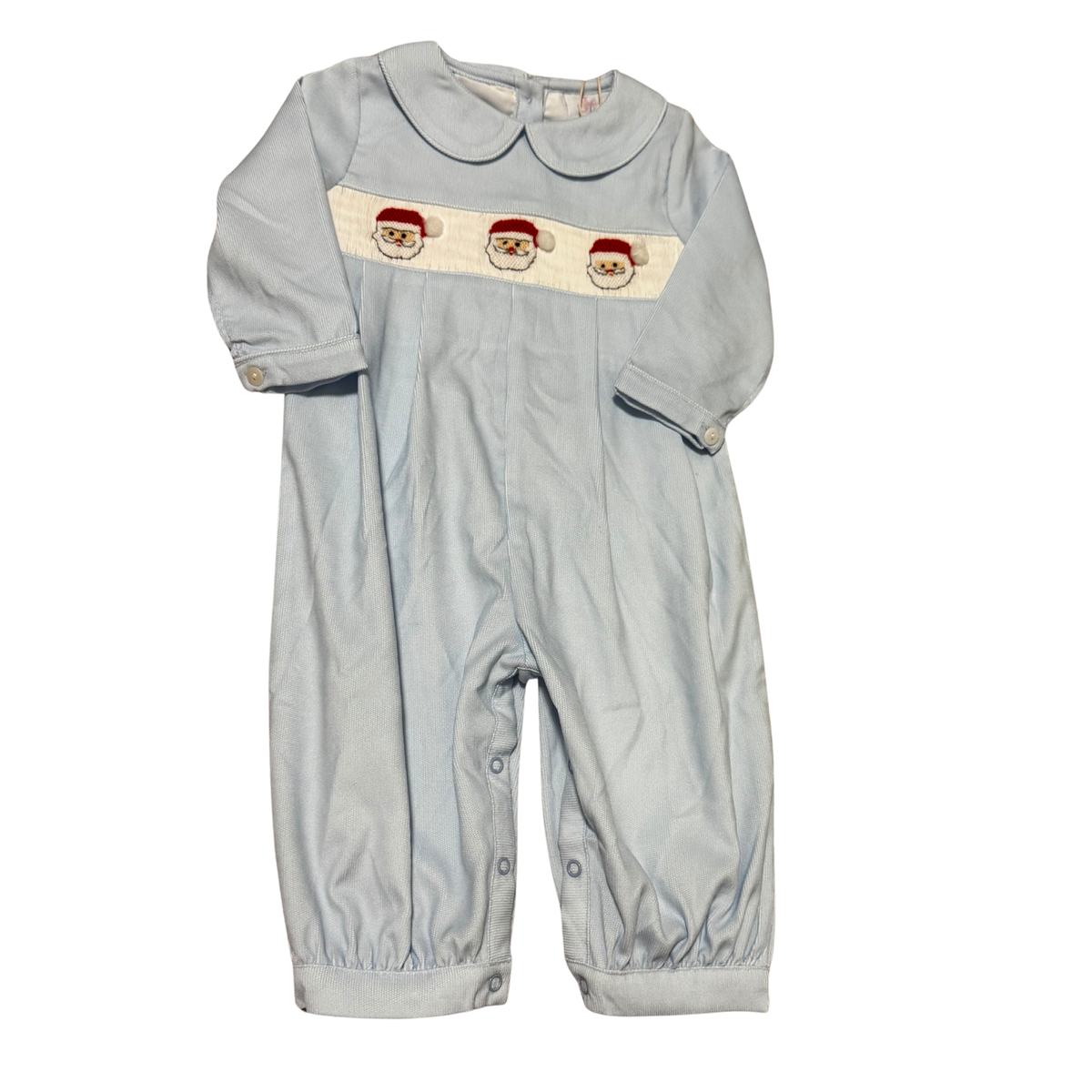 Lillie & Lilah Smocked Santa Long John Romper Size 12M