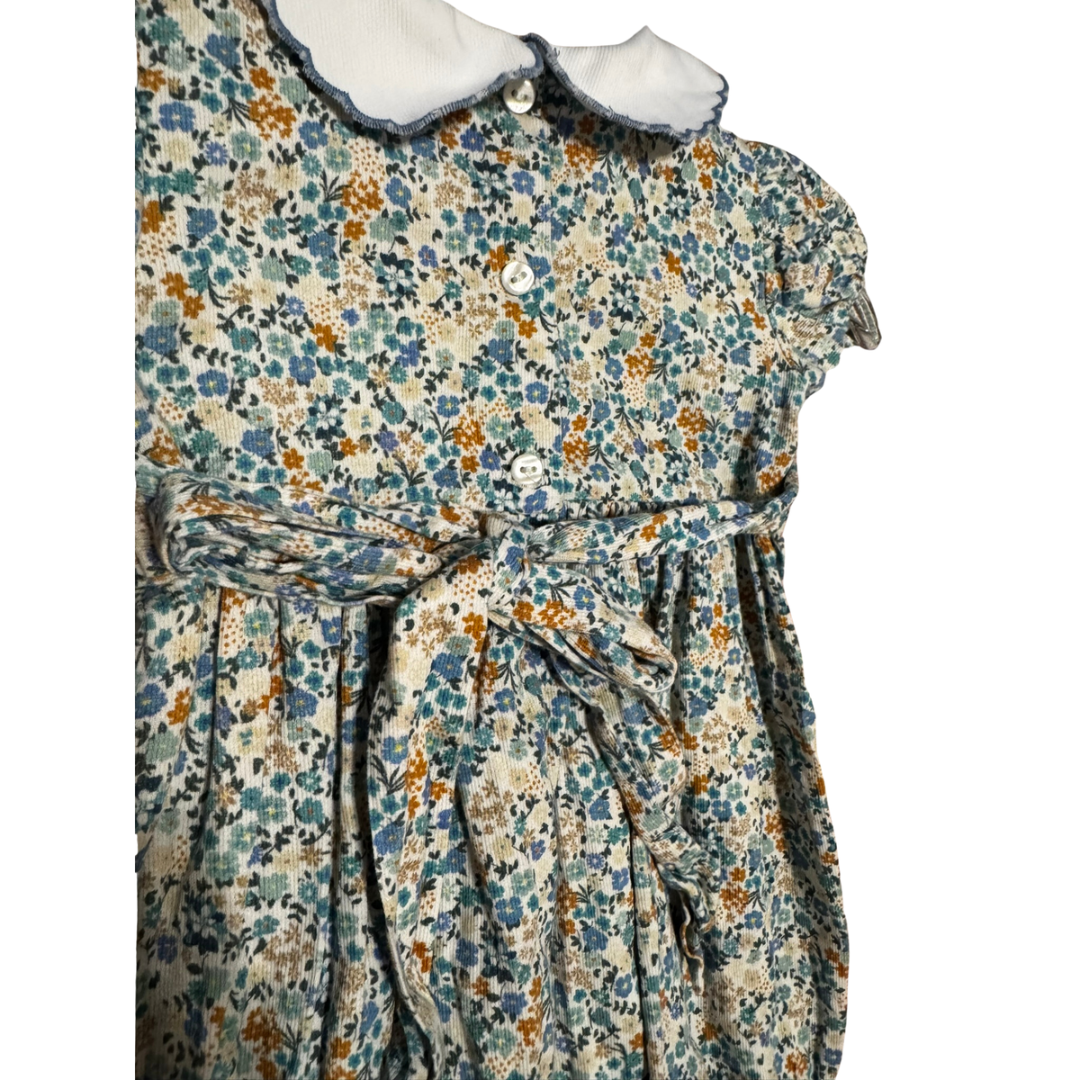 Lulu Bebe Blue Floral Corduroy Bubble Romper Size Girls 18M