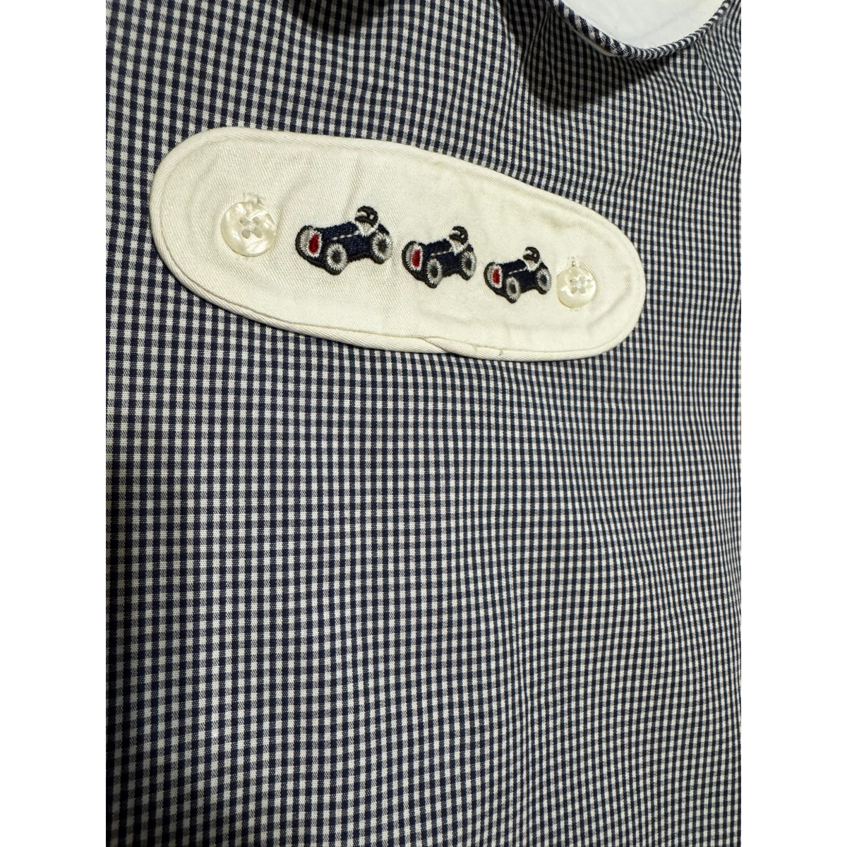 Navy Gingham Top with Race Car Embroidery Size Boys 12M