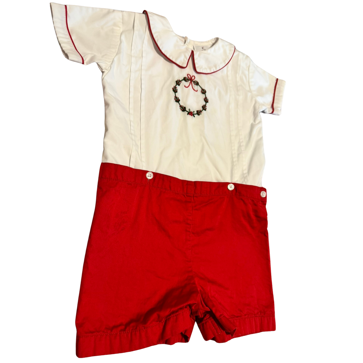 Maddie & Connor Christmas Wreath Embroidered Shortall Size Boys 3T