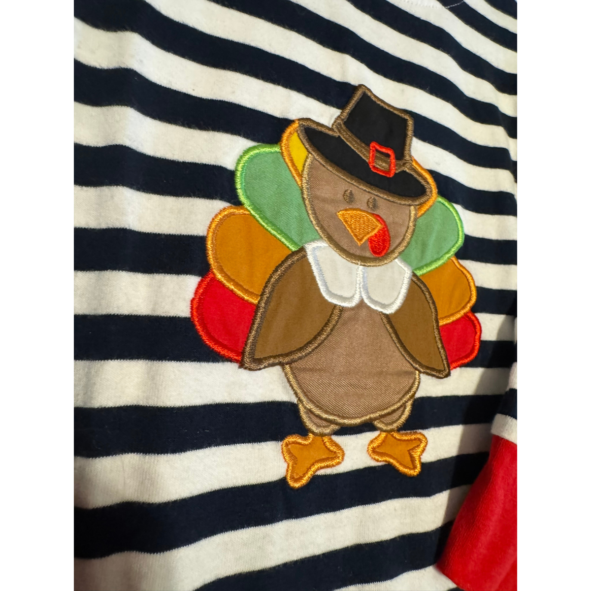Posh Navy Striped Turkey Applique Romper Size 12-18M