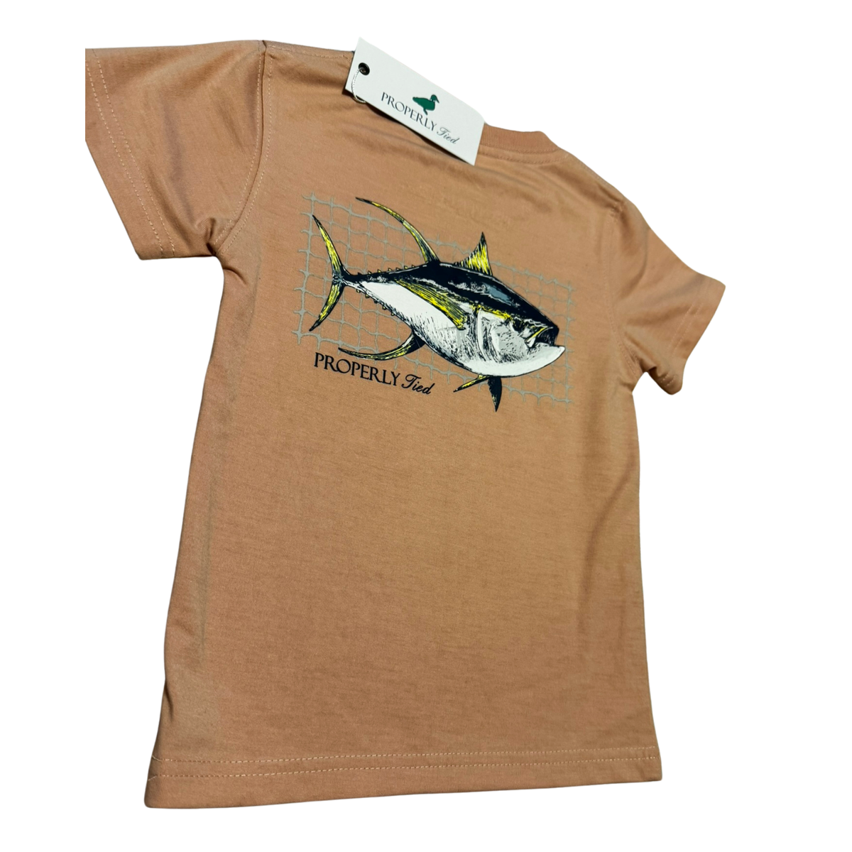 Properly Tied Tan Yellowfin Tuna Graphic Pocket Tee Size Boys