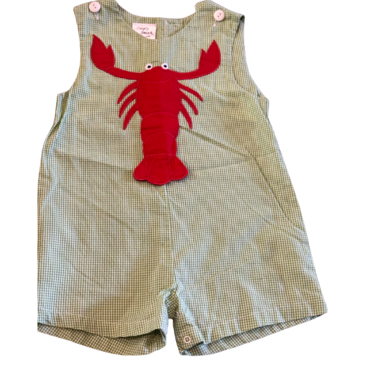 Simply Smock Green Gingham Crawfish Appliqué Jon Jon Shortall Size Boys 18M