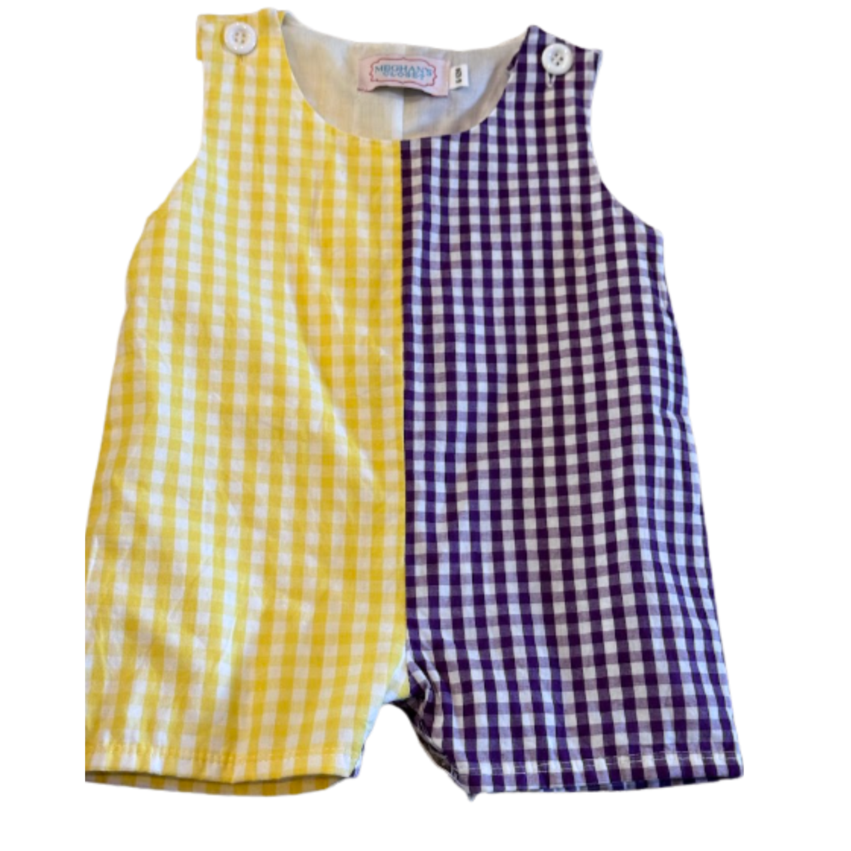 Meghan's Closet Purple & Gold Gingham Game Day Jon Jon Shortall Size Boys 6-12M