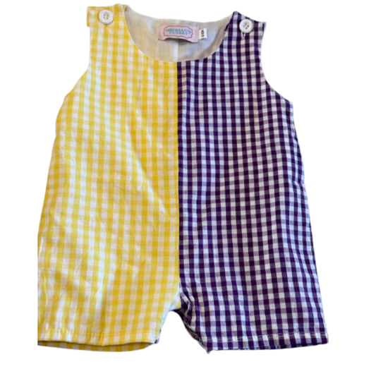 Meghan's Closet Purple & Gold Gingham Game Day Jon Jon Shortall Size Boys 6-12M