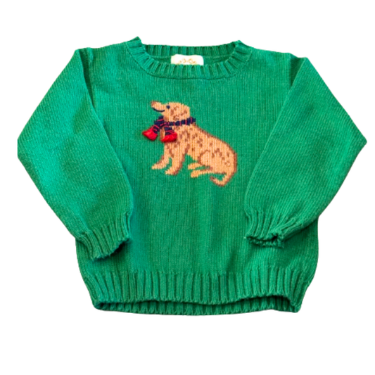 The Beaufort Bonnet Company Green Golden Retriever Intarsia Sweater Size Boys 18-24 Months