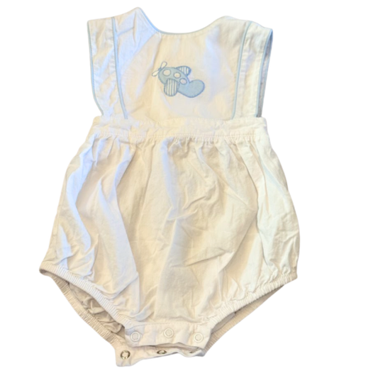 Will'beth White Piqué Airplane Appliqué Sunbubble Size Boys 6M