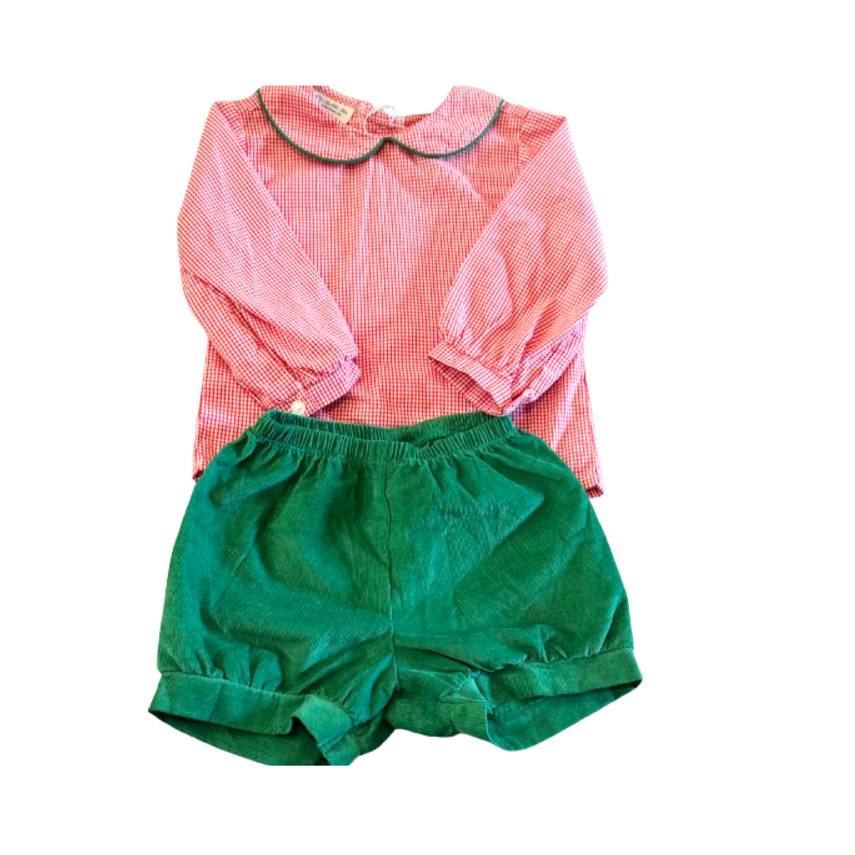 The Bubble Bee Red Gingham & Green Corduroy Christmas Short Set, 18M