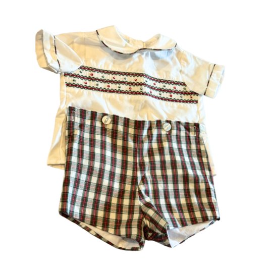 Petit Bébé Smocked Christmas Plaid Button-On Short Set Size Boys 9M