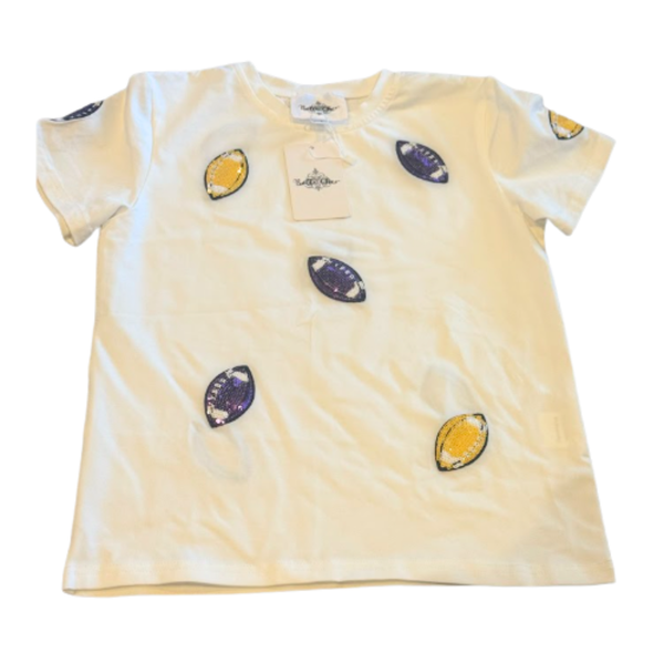 Belle Cher Purple & Gold Sequin Football Patch Tee Size Girls 7 NWT