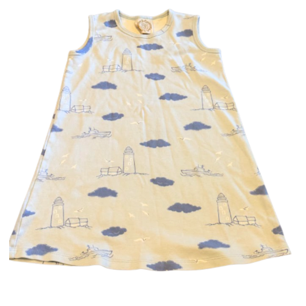The Beaufort Bonnet Company Lighthouse Print Pima Knit Dress Size Girls 9