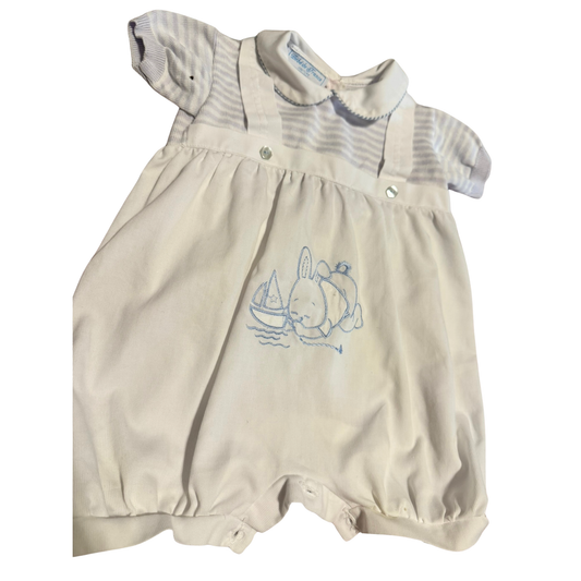 Vintage Bébé de France Couture White Sailor Bunny Romper Size 12M