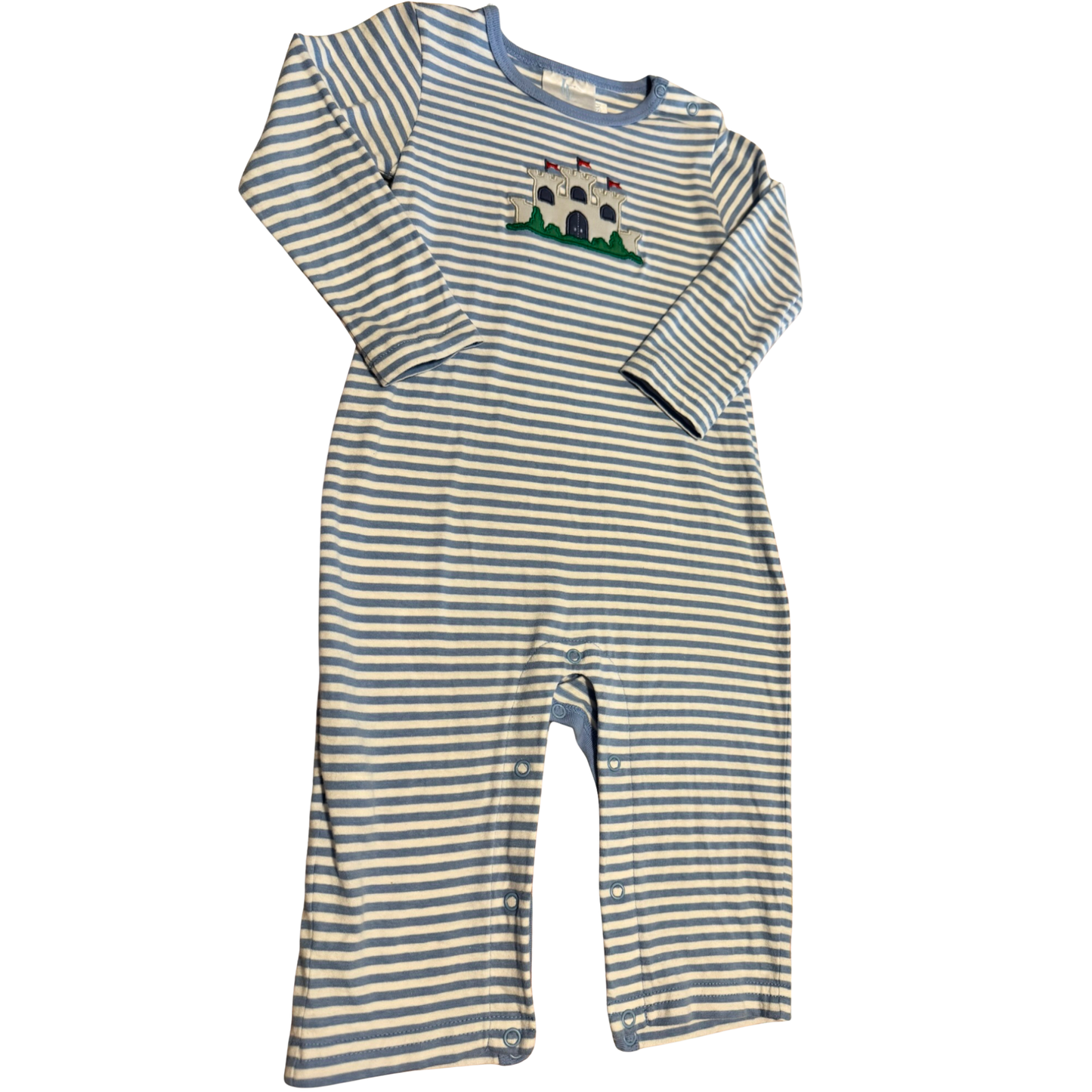 Little English Blue Striped Castle Romper Size Boys 18M