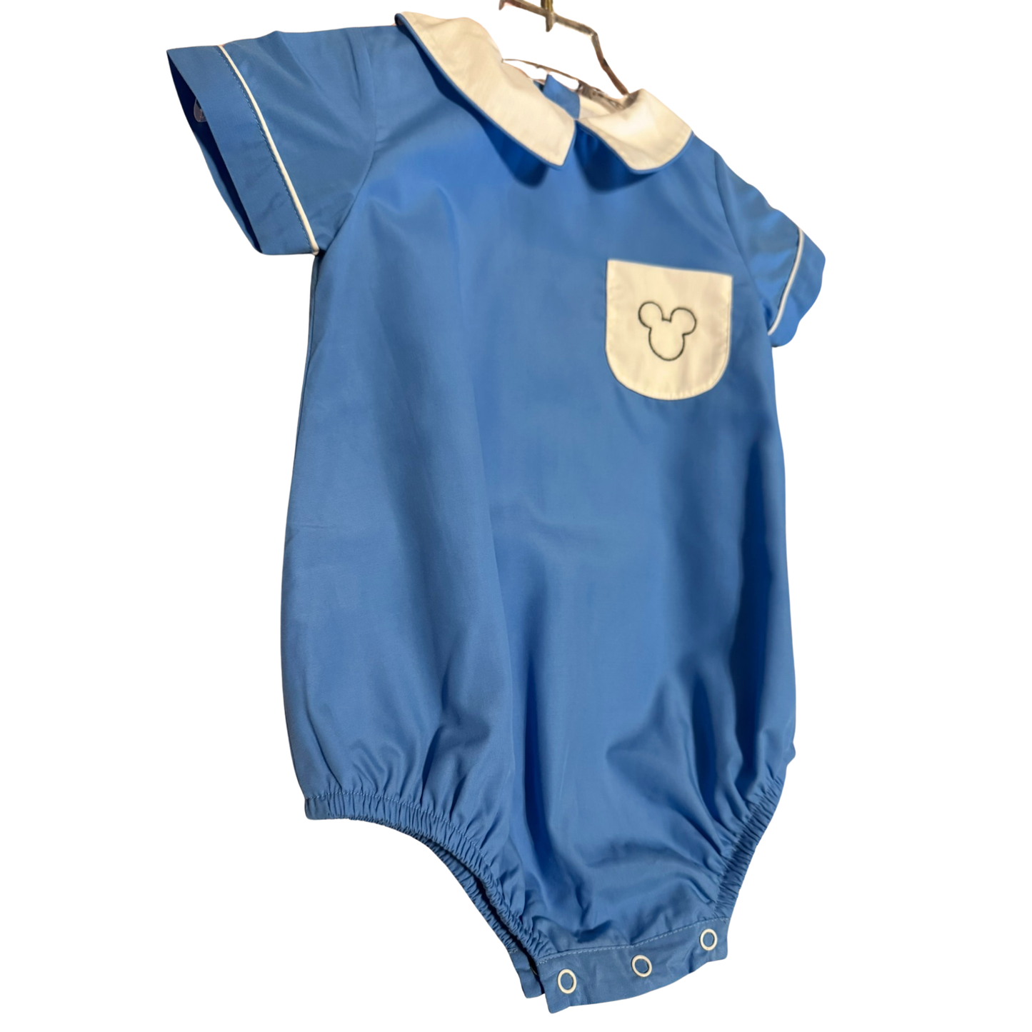 The Proper Peony Blue Bubble Romper with Mouse Silhouette Pocket Size Boy 18M